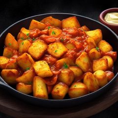 patatas-fritas-salsa-tomate-hierbas-sarten-hierro-fundido-1